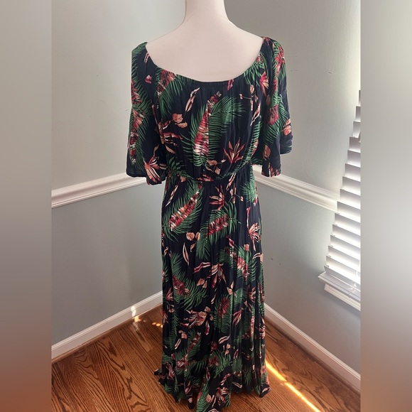 Label of Love Navy Blue Tropical Print Maxi Dress Off Shoulder Boho Large - Picture 5 of 7